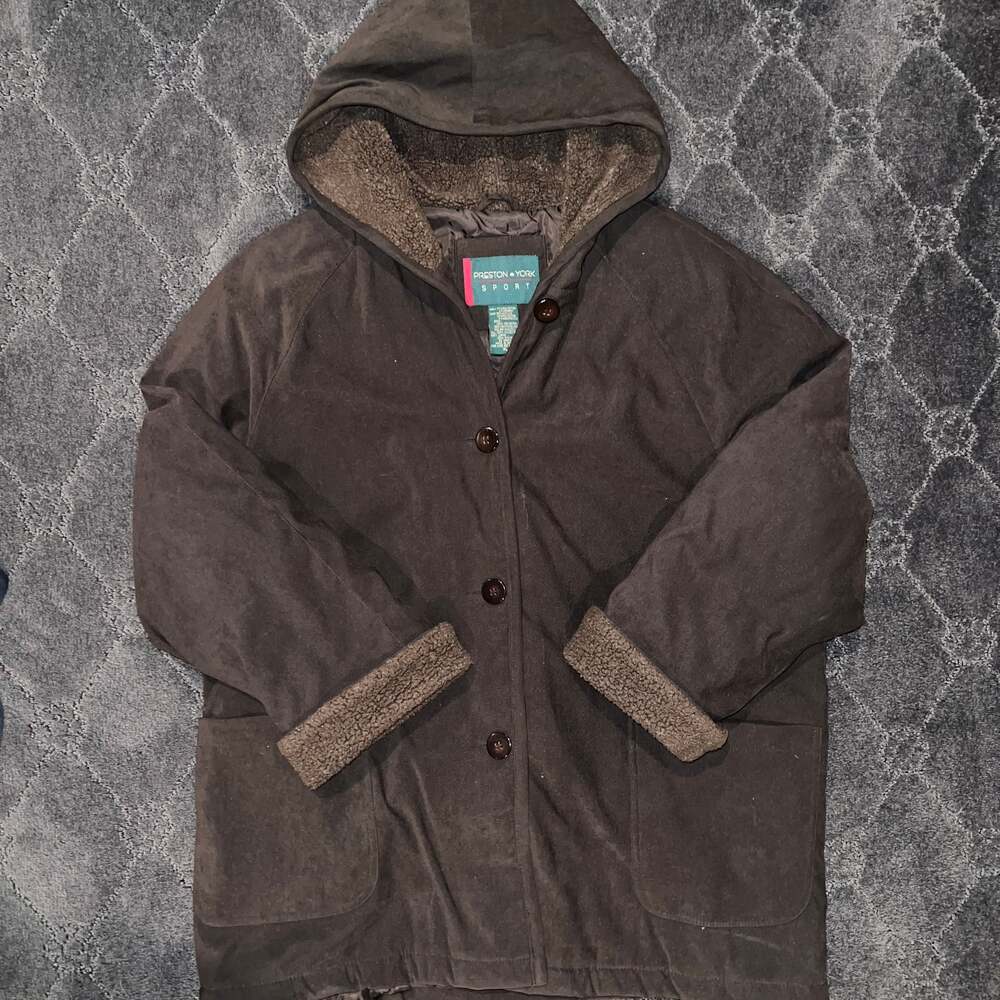 Preston & York Women’s Brown Lined Mid Length Jacket 90s Vintage Sz XL